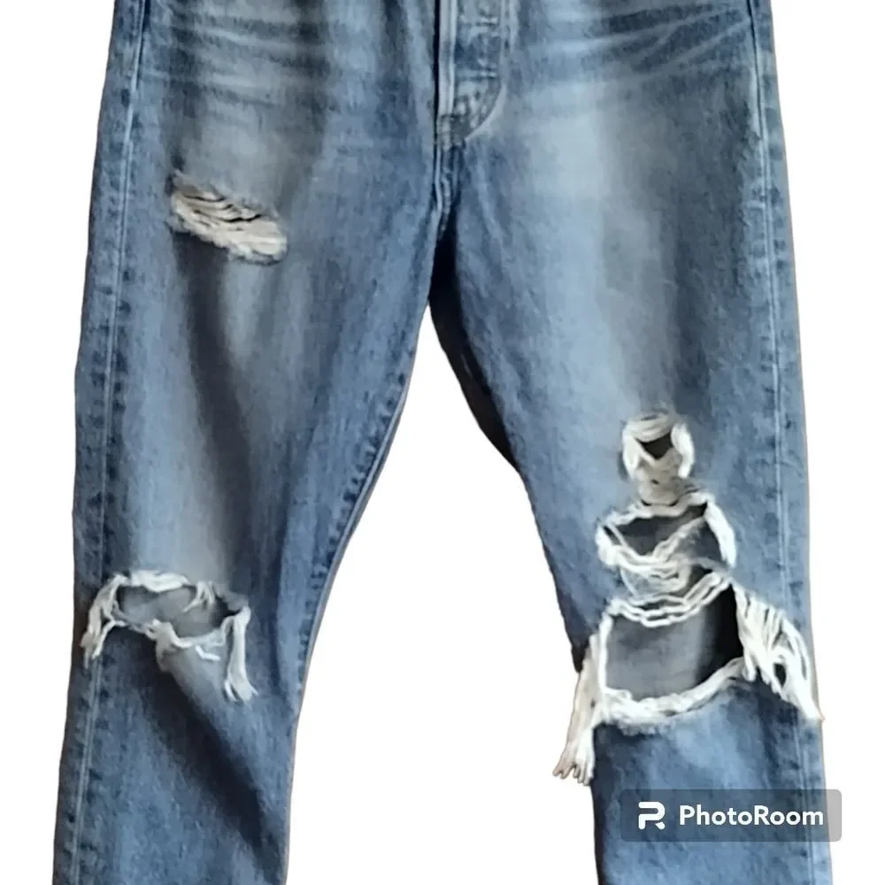 Levi's 501s Distressed Skinny Jeans Button Fly Sz 27x28 - Picture 3 of 12